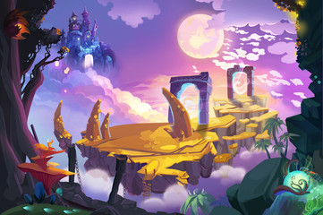 Illustration: It Must Be The Portal to the Castle in the Air. We Need to Get There by the Broken Bridge. Realistic Fantastic Cartoon Style Artwork Scene, Wallpaper, Game Story Background, Card Design