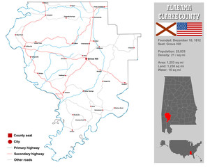 Obraz premium Large and detailed map and infos about Choctaw County in Alabama.