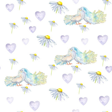 pattern pigeons/ watercolor painting. Can be used for postcards, prints and design, paper wrapping 