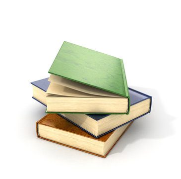 3d render of stack old colorful books with one open book on a wh
