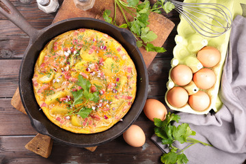 fried egg with potato,onion and bacon