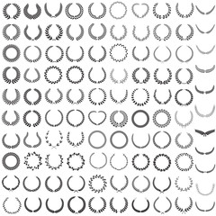 Set of one hundred and one silhouettes of laurel wreaths, vector illustration.