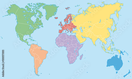 "Weltkarte - Kontinente" Stock image and royalty-free vector files on