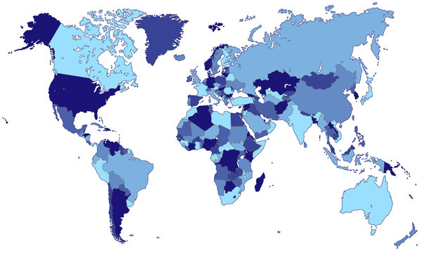 Weltkarte - einzelne Länder in Blau