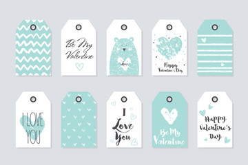 Vector cute collection of 10 gift tags. Happy Valentine's Day.