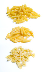 Italian Pasta raw food collection. Different kinds of pasta back