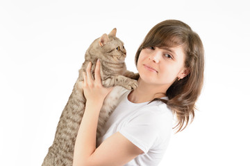 Young woman and a British cat