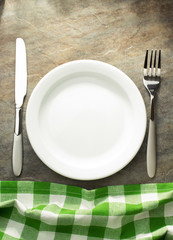 plate, knife and fork