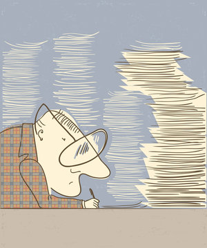 Man writing at table in an office work