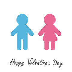 Happy Valentines Day. Love card. Man and Woman icon Blue pink symbol Isolated White background Flat design