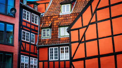 Old vintage retro colorful houses in in old part of town in Copenhagen