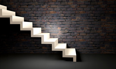 3D concrete steps and brick wall