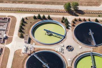 aerial view of sewage treatment plant in wroclaw city