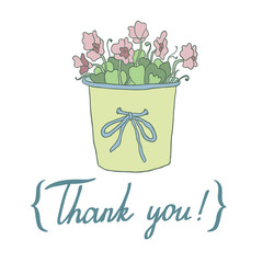 Thank you vector card with cute hoseplant