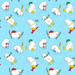 Seamless pattern with different polar bears