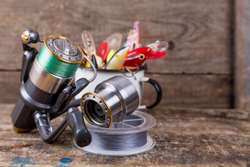 fishing baits wobblers protrude from white metal cup