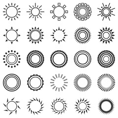 Set of sun icons isolated on white background