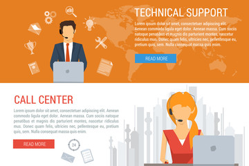 Two banners technical support flat style