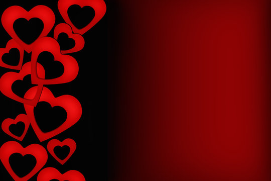 Black and red valentine card with hearts and copy space