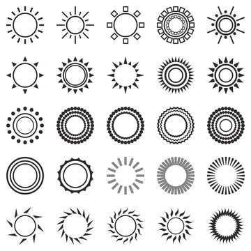 Set of sun icons isolated on white background