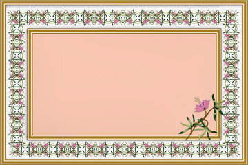 white frame with a pattern of pink flowers