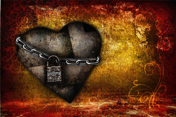 Valentine card with iron hearts in grunge style