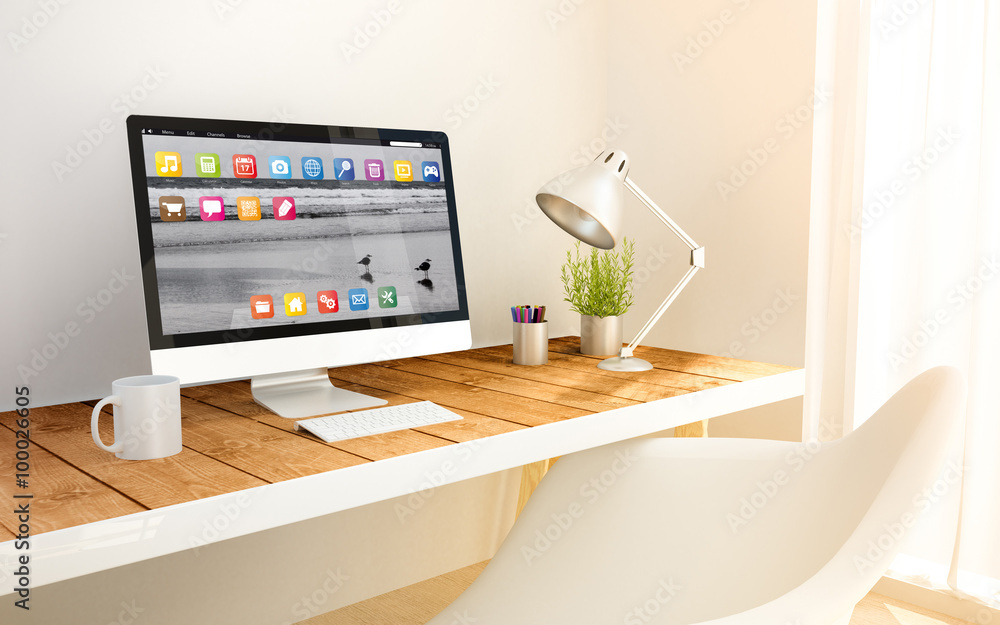 Canvas Prints minimalist workplace and computer