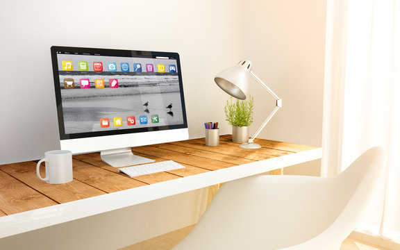 minimalist workplace and computer