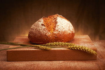 Freshly baked traditional bread on a table