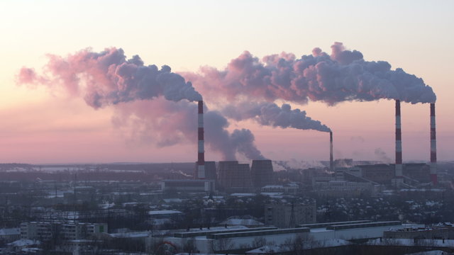 View of urban industrial sector in morning