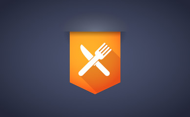 Obraz premium Long shadow ribbon icon with a knife and a fork