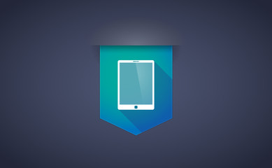 Long shadow ribbon icon with a tablet computer