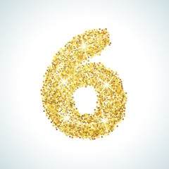 Six number in golden style. Vector illustration gold design