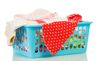 Blue basket with laundry washing