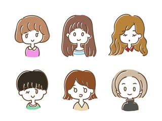 かわいい女の子のミニキャラのヘアスタイルのイラストセット