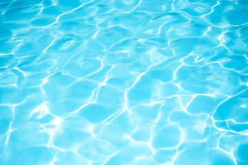 Fototapeta na wymiar Bright rippled water in swimming pool