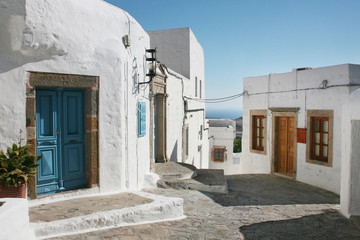 street in the old town of Patmos, Greece. 