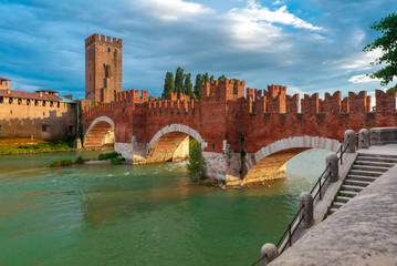 Castelvecchio at sunset in Verona, Northern Italy.