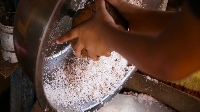 woman extraction of coconut pulp