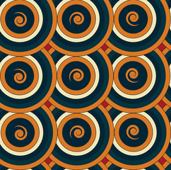 Seamless repeating pattern of circles and spirals