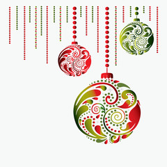 Christmas card with the balls on a white background. Print.