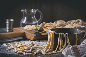 Fresh homemade pasta pici