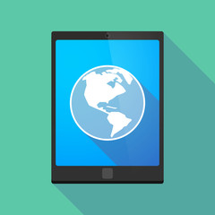 Long shadow tablet pc icon with an America region world globe