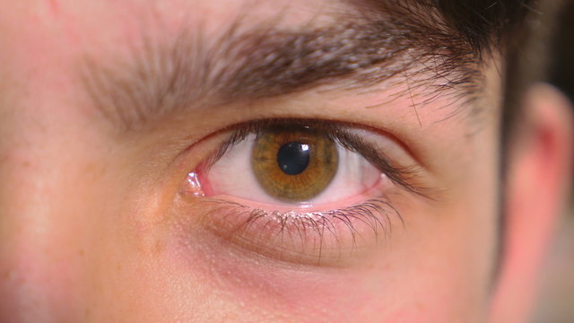 Close-up of male eye getting scared