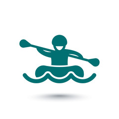 Rafting isolated icon, man in boat, oarer icon, vector illustration