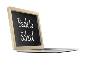 Laptop with chalkboard, back to school, online education concept