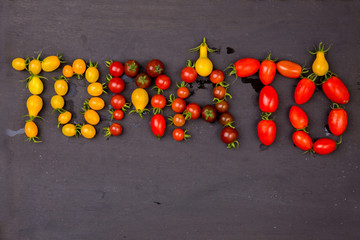 frame of red and yellow tomatoes