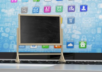  Laptop with chalkboard, online education concept