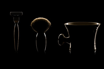 Silhouette of vintage Shaving Equipment on black Background