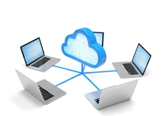 3d cloud symbol and laptops